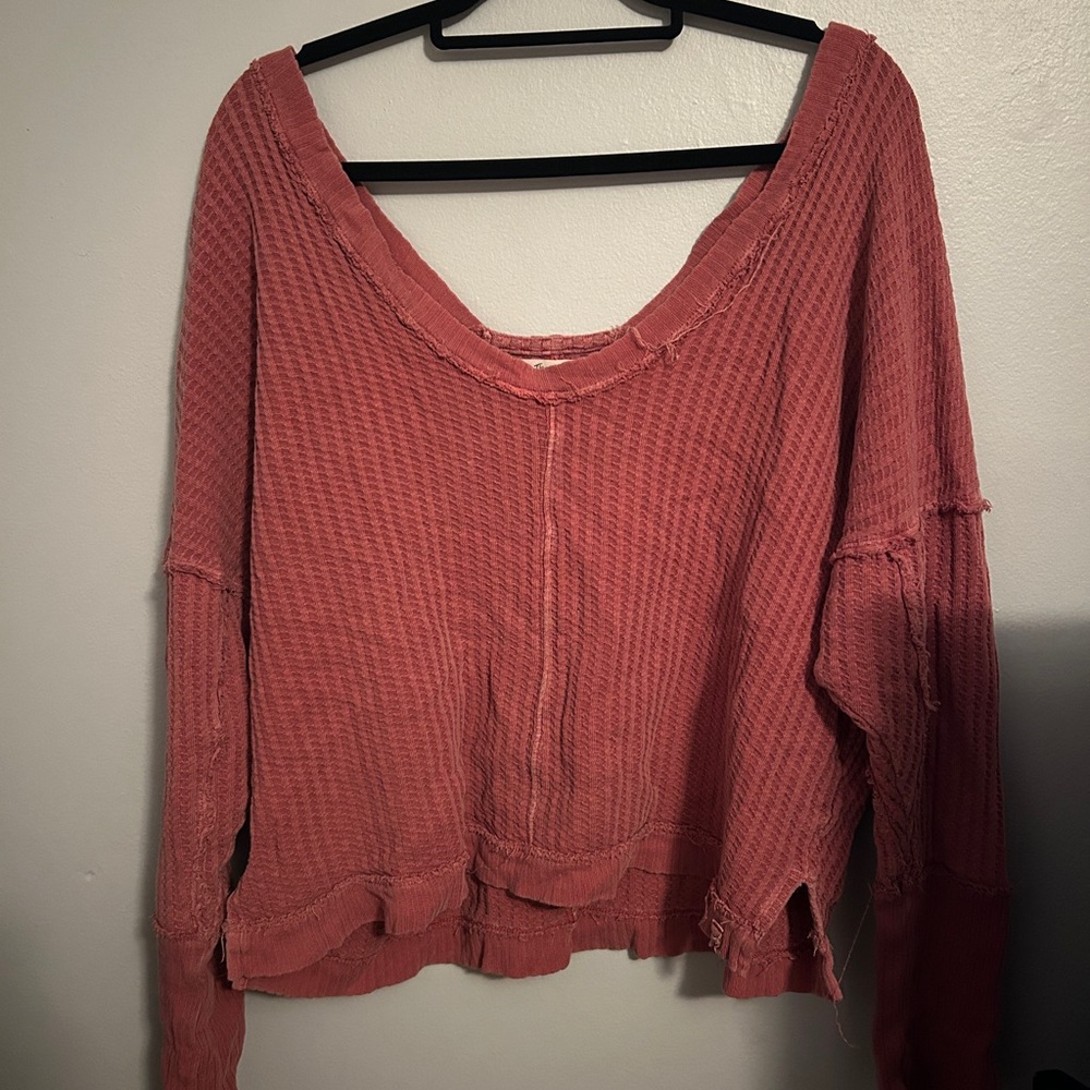 We The Free Waffle Knit V-Neck in Dusty Rose
